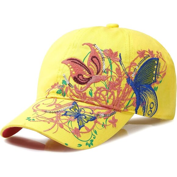 Women Yellow Adjustable Breathable Embroidered Sport Golf Outdoor Baseball Caps - Picture 1 of 7